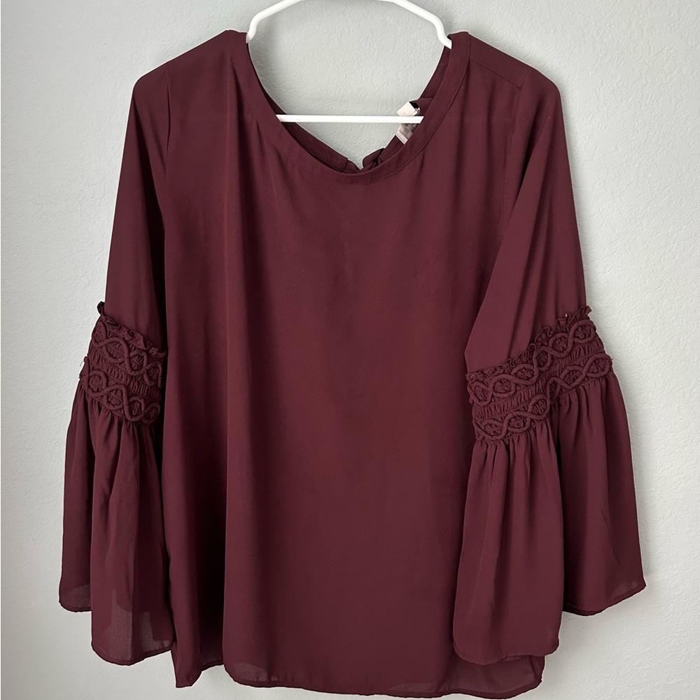 Loft Outlet Burgundy Flowy Sleeved Blouse